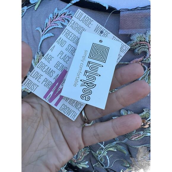 LuLaRoe Deanne II Sheer Overlay Embroidered Floral Dress Pink Rose Medium NEW - Picture 5 of 10